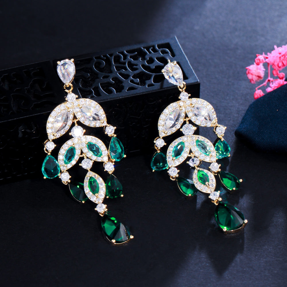 Industries Color Water Drop Zircon Tassel Earrings