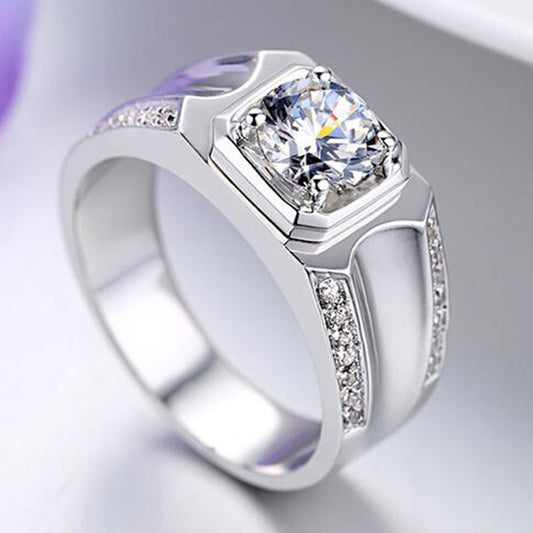Men's Sterling Silver & Moissanite/Cubic Zirconia Ring