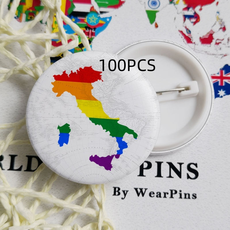 Italy Flag Map Rainbow Button Badge