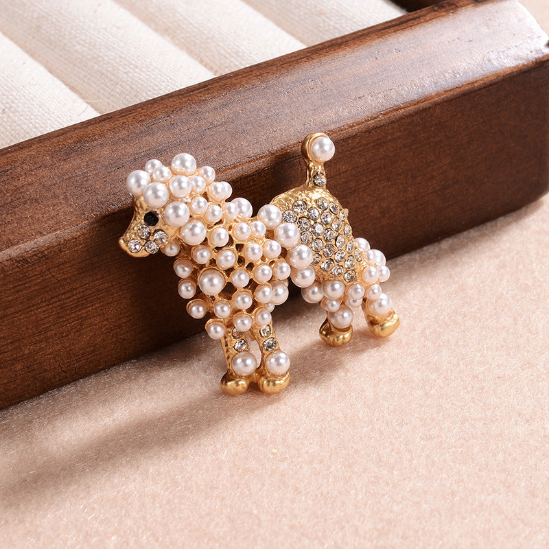 Diamond Animal Dog Shape Pearl Brooch