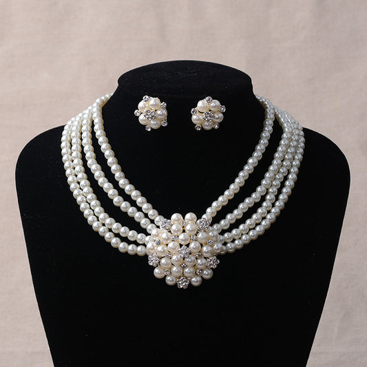 TL060 bridal chain, luxury pearl, flower necklace, earring set, wedding accessories