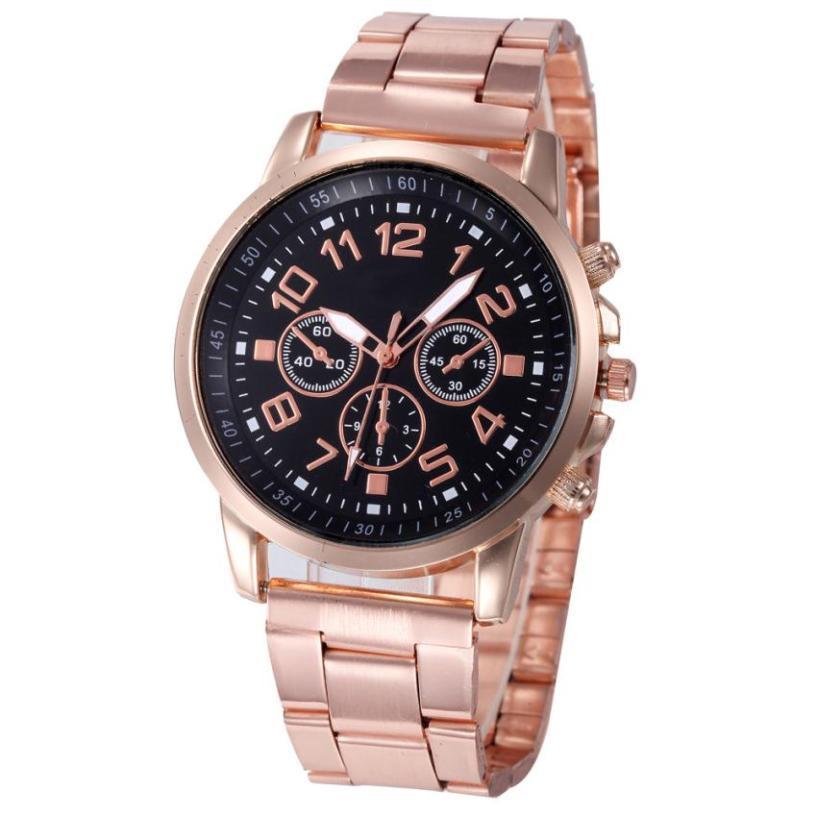 Girl Unisex Rose Gold Stainless Steel Casual Sports Quartz Wristwatch Relojes mujer