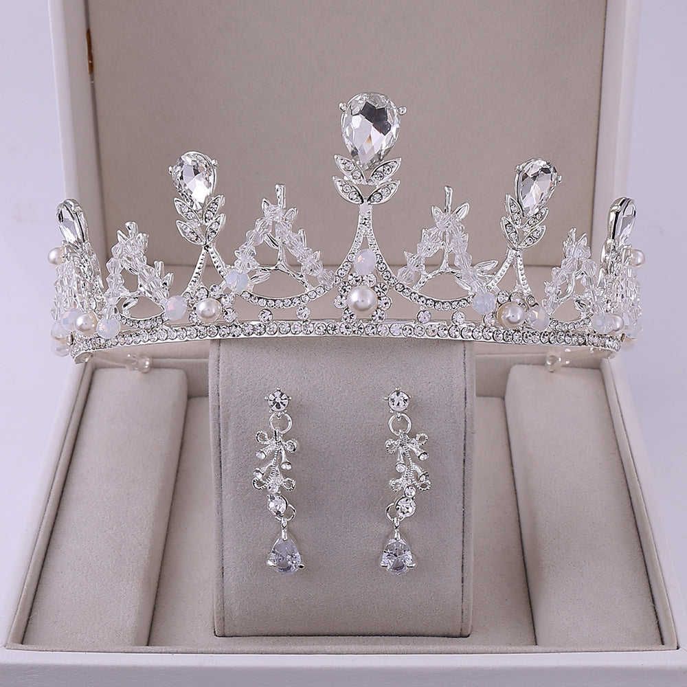 Korean Style Bridal Crown Earring Set