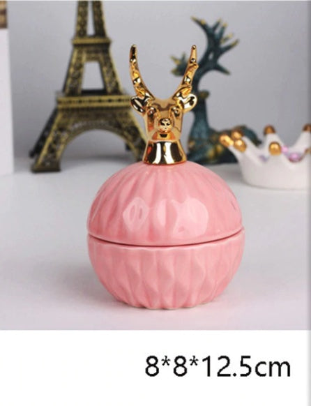 Pink Ceramic Jewelry Storage Box with Dustproof Cover