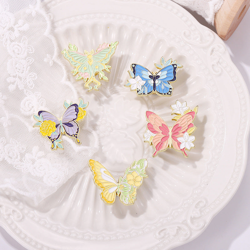 Flower Glaze Lily Colorful Butterfly Brooch