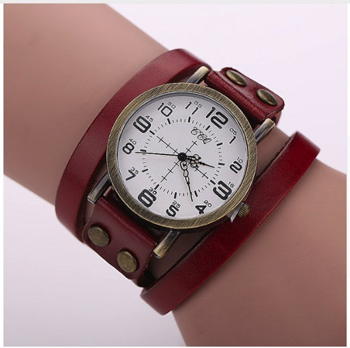 CCQ Vintage Leather Bracelet Watch for Women