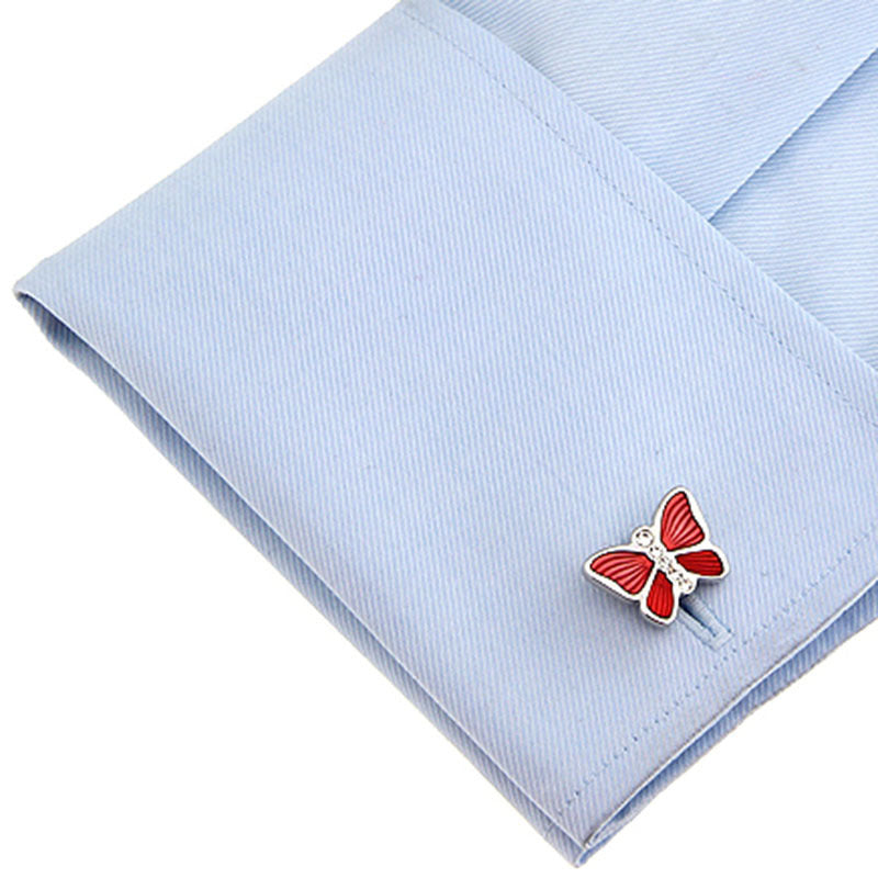 French Shirt Sleeve Button With Butterfly Enamel And Diamond