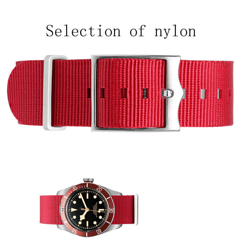 Nylon Strap Inspired by Biwan Little Red Flower Little Black Shield Bronze Series 22mm Men