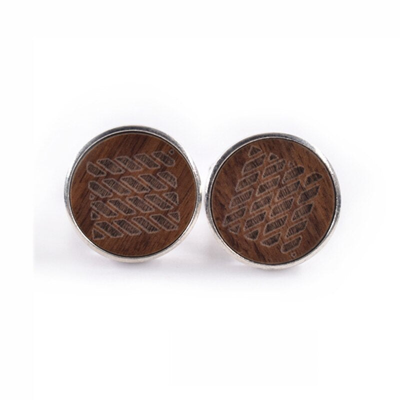 High Quality French Cufflinks With Round Wooden Cufflinks