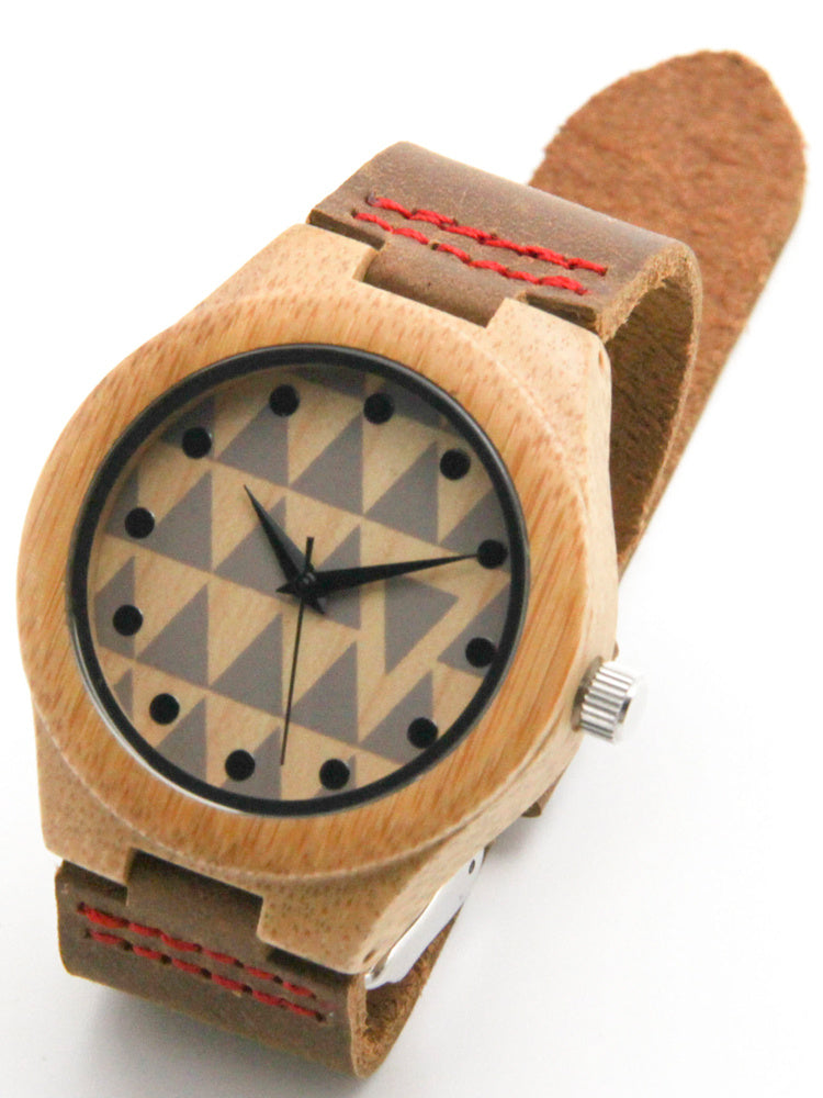 Casual Business Bamboo Leather Strap Watch