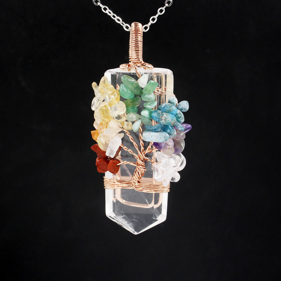 Sword-shaped Crystal Pillar Tree Of Life Winding Pendant