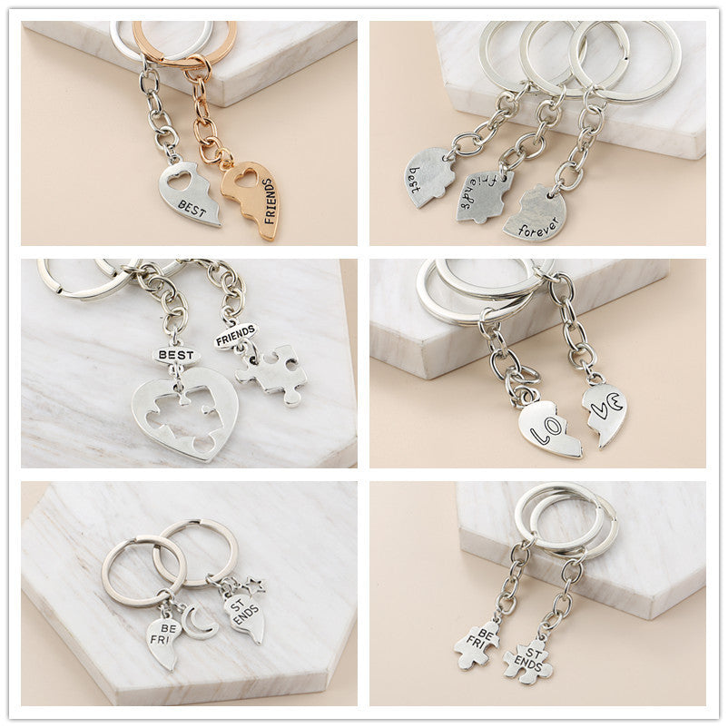 Crystal Love Puzzle Hollow Letters Accessories Geometric Simple Couple Keychain