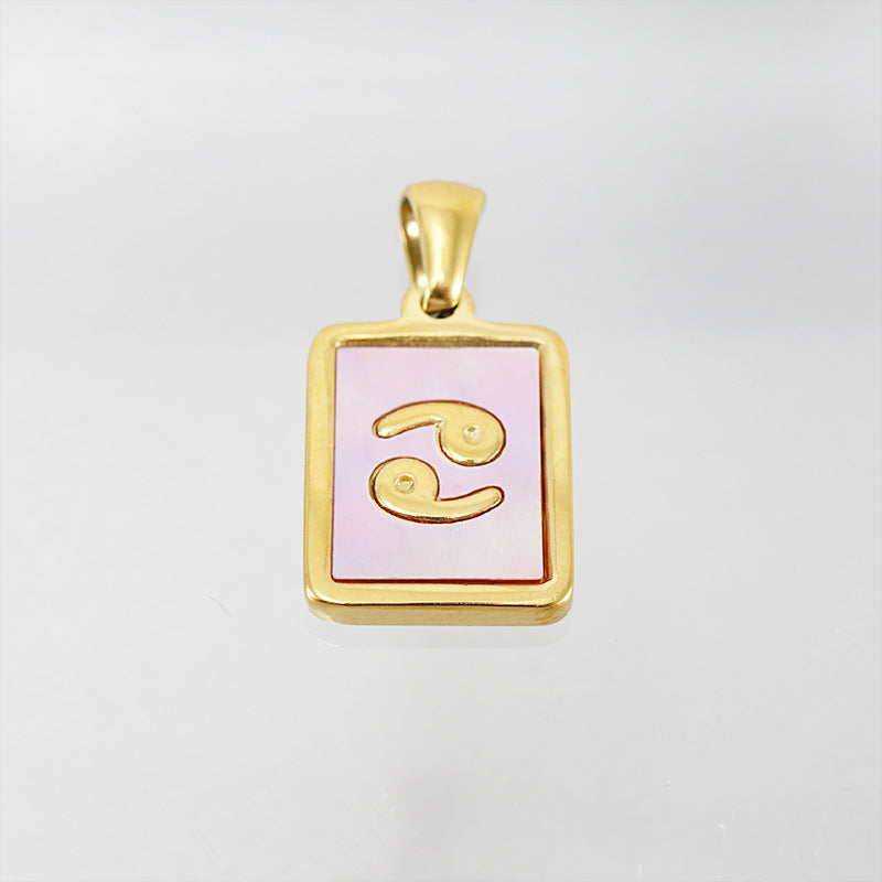 Stainless Steel Square Shell Zodiac Necklace