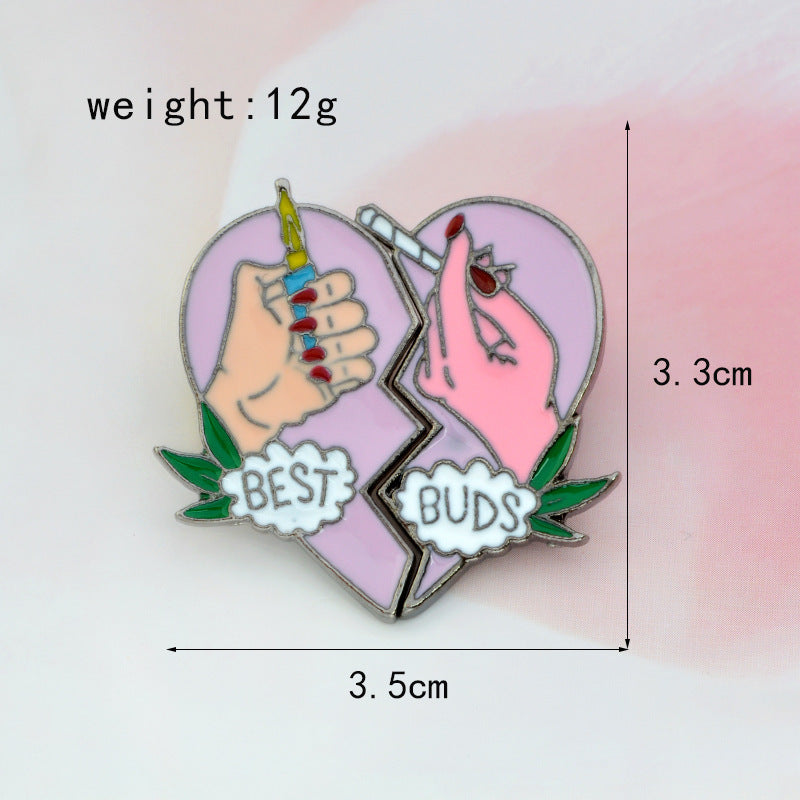 Creative BESTBUDS Two-petal Love Cigarette Lighter Alloy Dripping Oil Cartoon Brooch