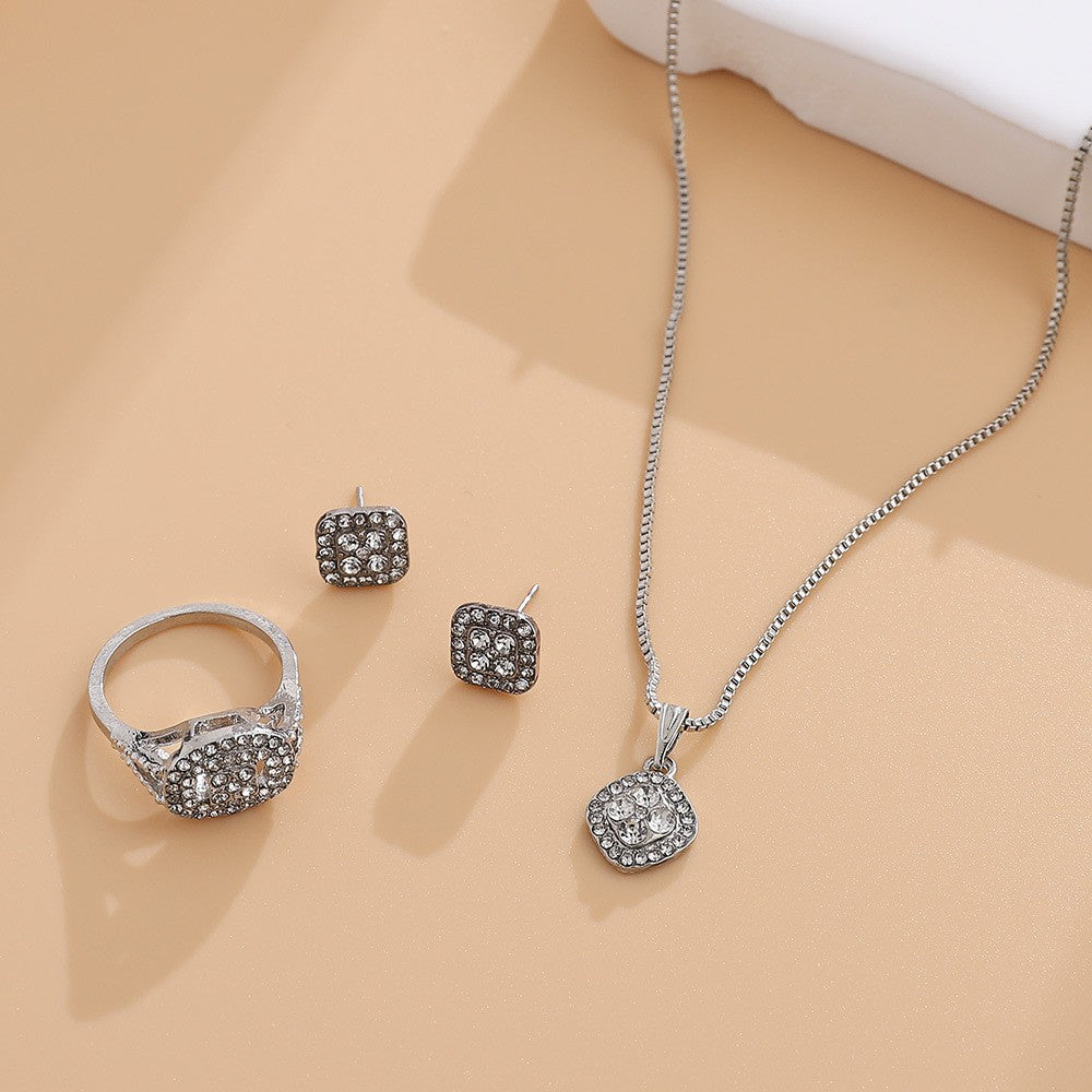 Engagement Ring, Stud Earrings, Necklace Three-piece Wedding Set