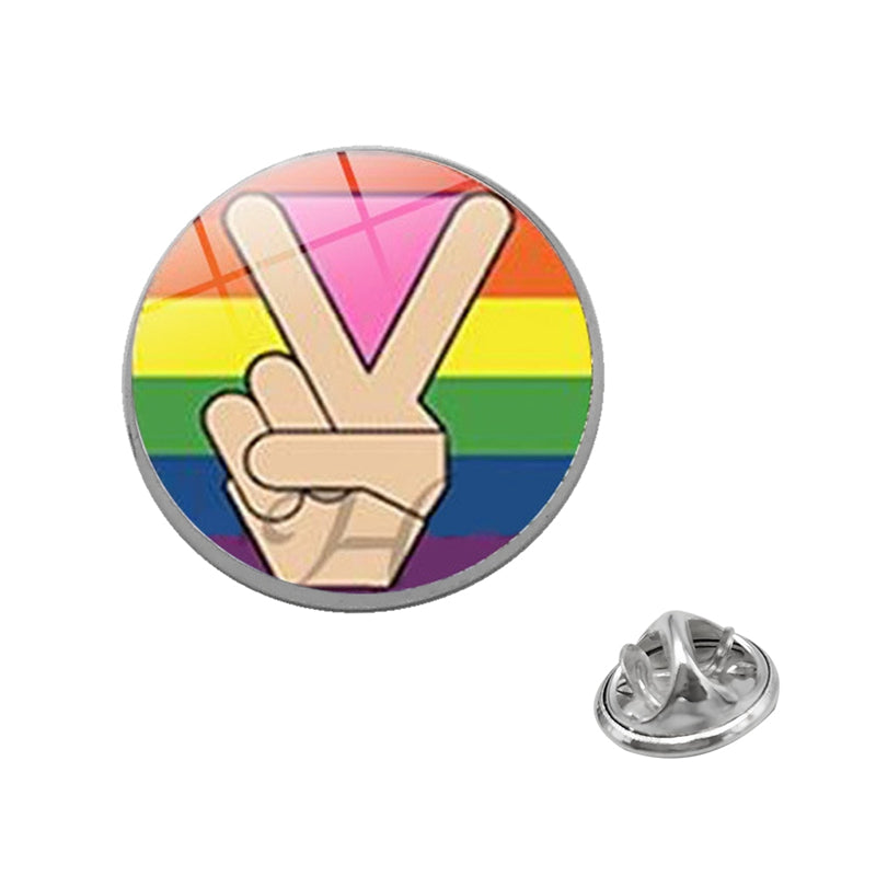 LGBT Pride Rainbow Glass Brooches Pins Lesbians Gays Bisexuals Transgender Round Badge Lapel Pin Jewelry