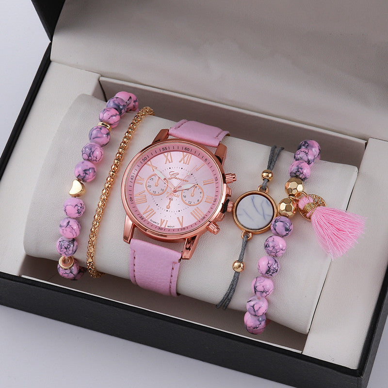 Chic Graduated Belt Watch & Jewelry Set