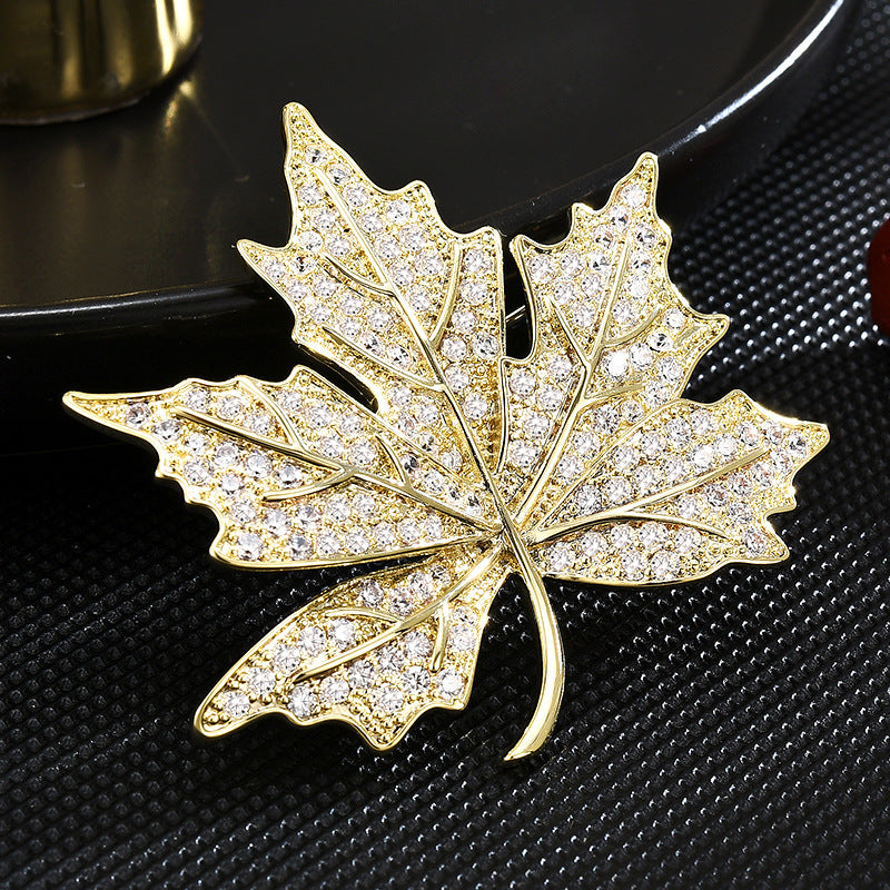 High-end Elegant Golden Maple Leaf Brooch For Women