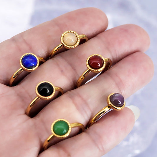 Fashion Jewelry Colorful Natural Stone Inlaid Titanium Steel Ring 18K Gold Plating Red Agate Pink Crystal Amethyst Blue San Bracelet Jewellery Women