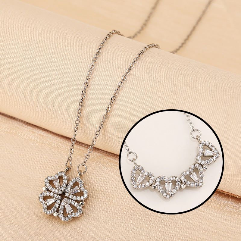 Non-Fading Light Luxury Titanium Steel Magnetic Four-Leaf Clover Heart Necklace