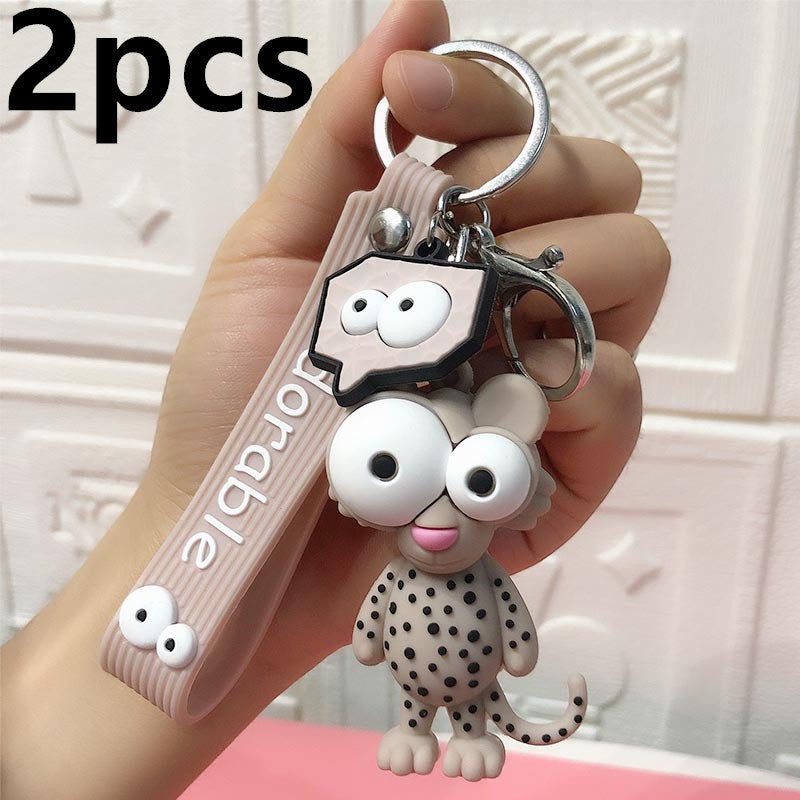 Funny Ugly Cute Eye-Eyed Elephant Keychain Cute Cartoon Epoxy Eye-Eyed Cow Car Key Chain Ring Bag Pendant