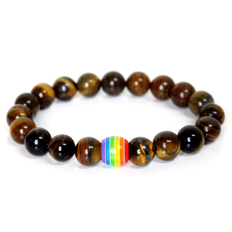 Rainbow Bead Bracelet Pride Natural Stone Strand Couple Bracelets