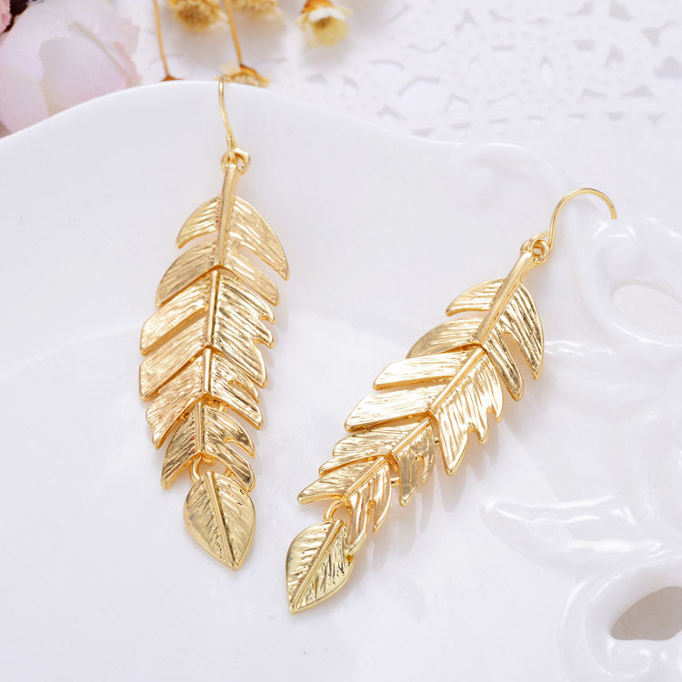 European And American Fashion Simple Tassel Leaf Long Earrings