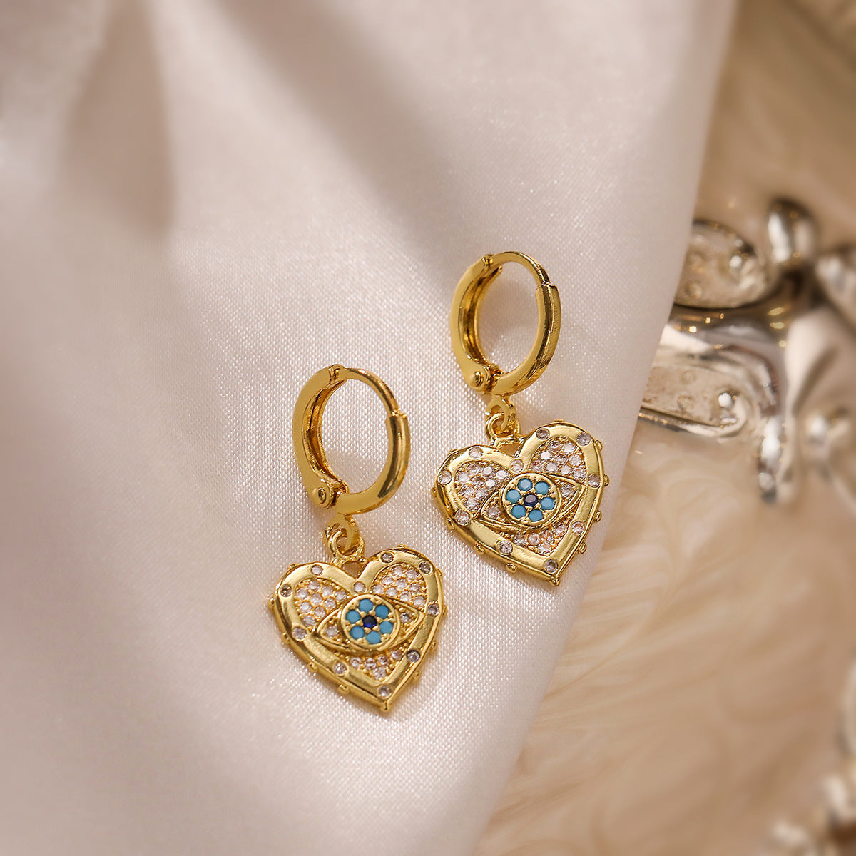 Gold-Plated Cubic Zirconia Evil Eye & Heart Pendant Set