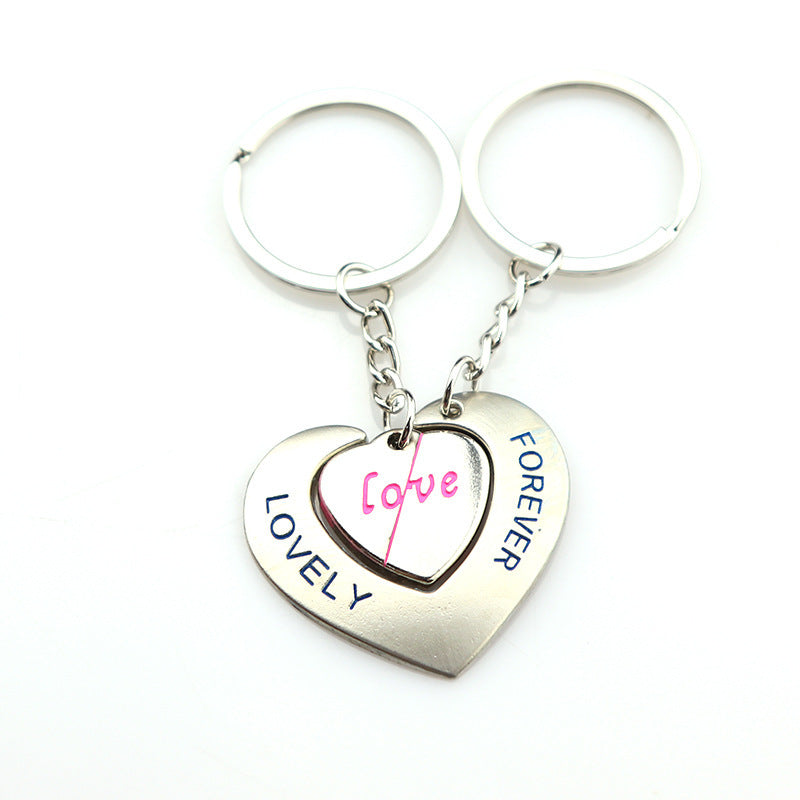 Heart-to-heart Connected Couple Keychain Pendant Personalized Heart-shaped Gift Gift