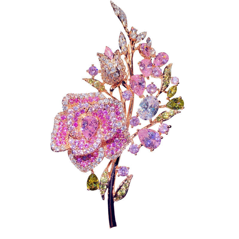 Zirconium Full Diamond Rose Bouquet Brooch