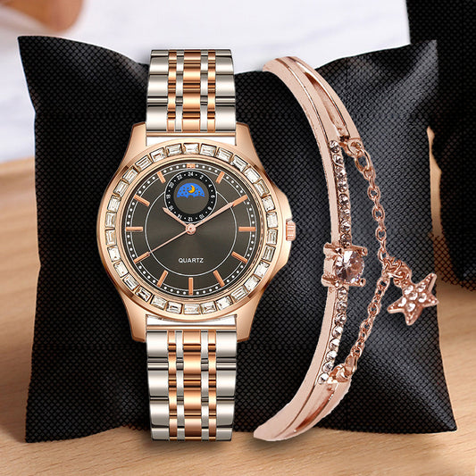 Lady Temperament Simple Rhinestone Steel Strap Watch