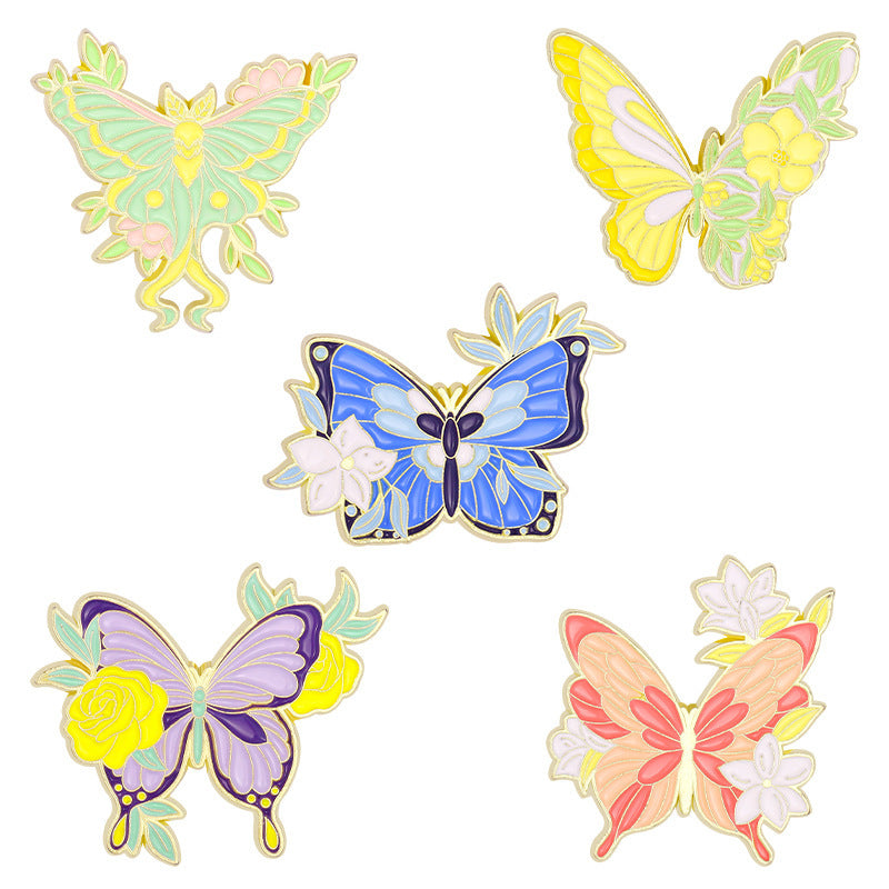 Flower Glaze Lily Colorful Butterfly Brooch