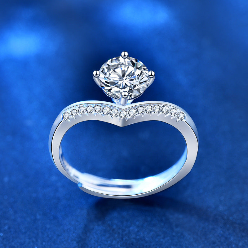 925 Sterling Silver Princess Crown 1 Carat Moissanite Ring