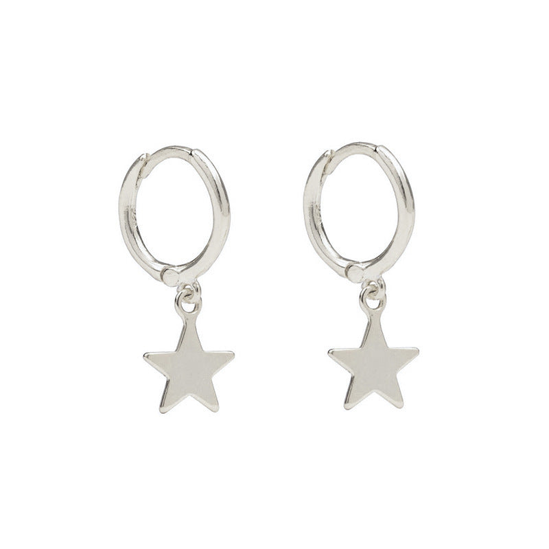 Sterling Silver Needle Fashionable And Elegant Five Pointed Star Earrings
