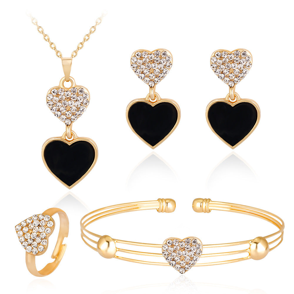 Peach Heart Rhinestone Bridal Jewelry Set