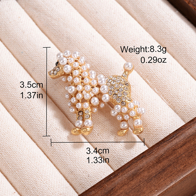 Diamond Animal Dog Shape Pearl Brooch