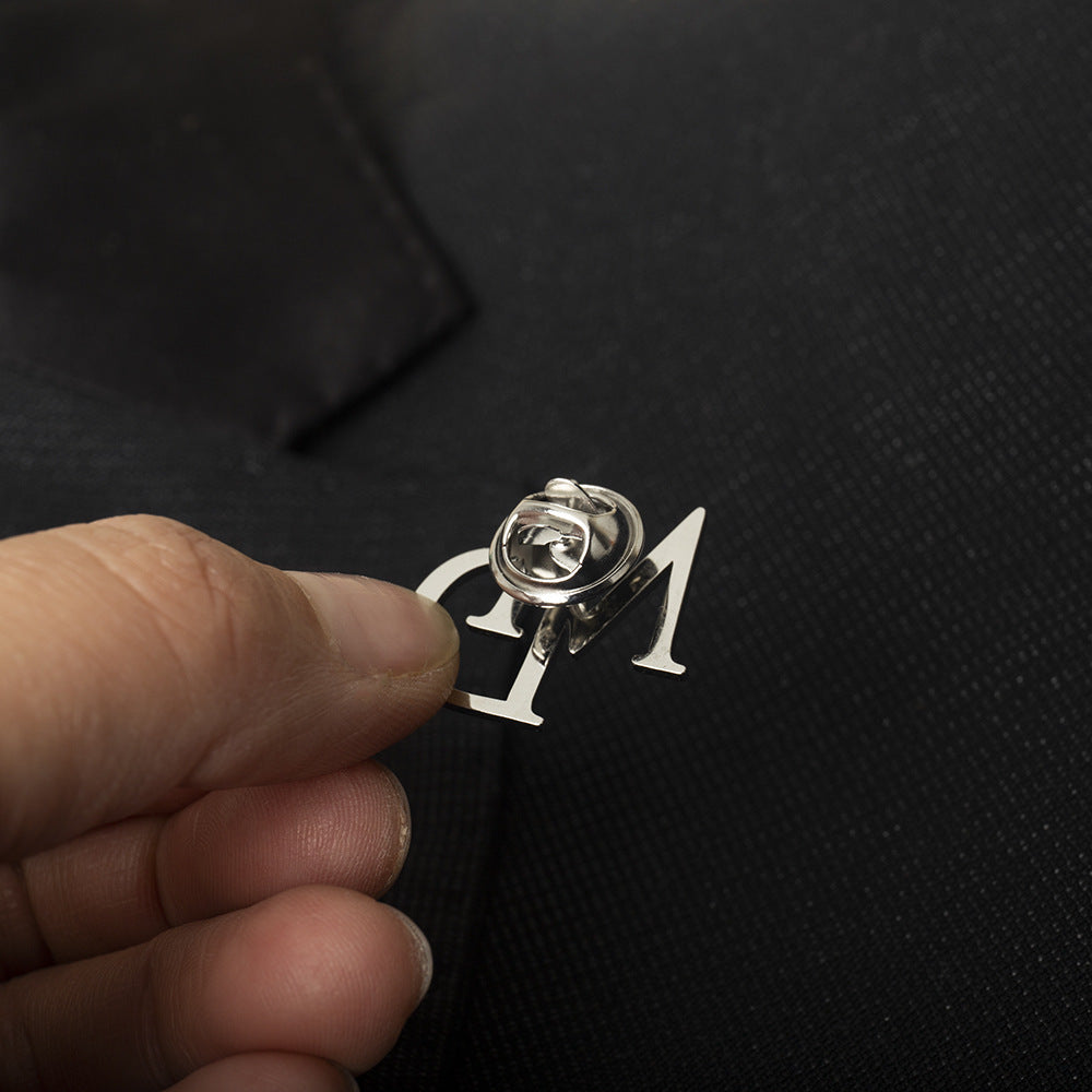 Personalized Men's Suit Name Double Letter Brooch
