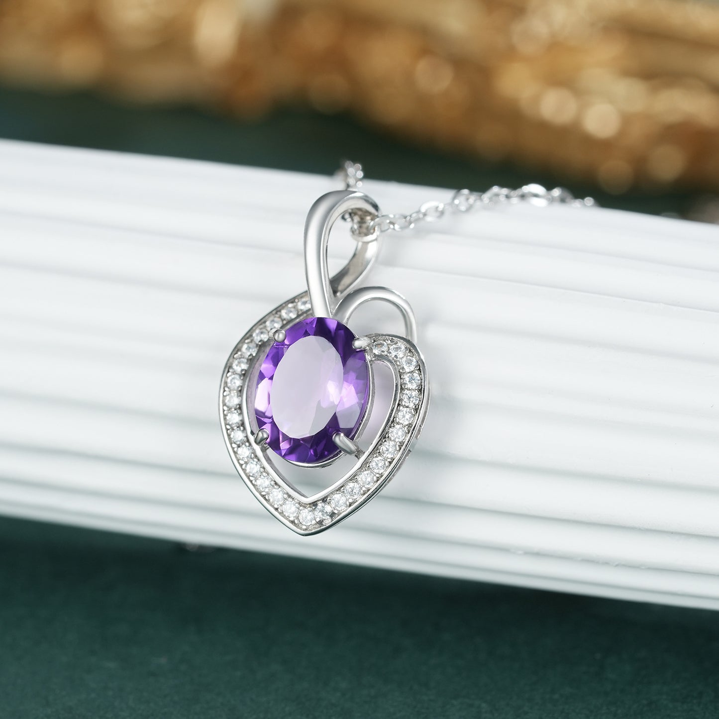 Simple Heart Pendant Collar Chain S925 Silver Amethyst Necklace Premium Jewelry Accessories