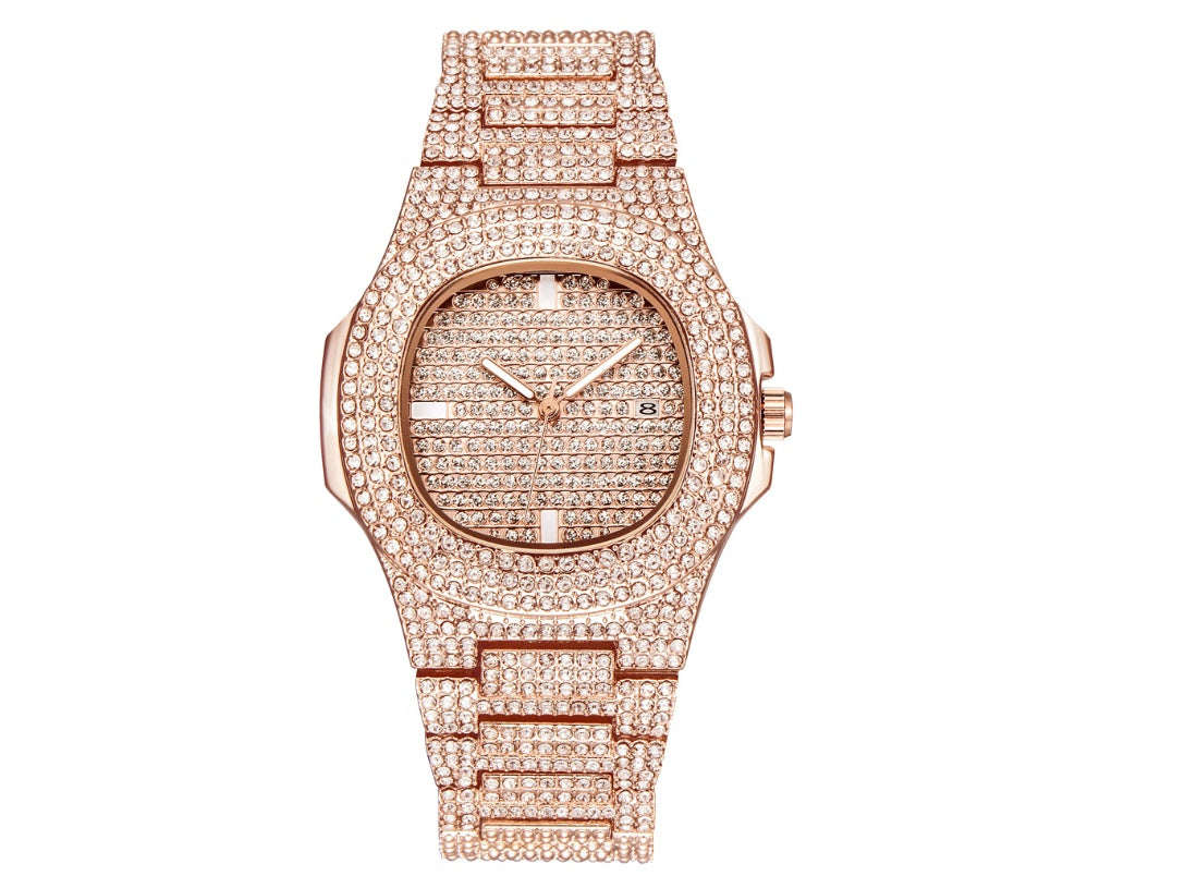 Men's Luxury Diamond Date Quartz Watch