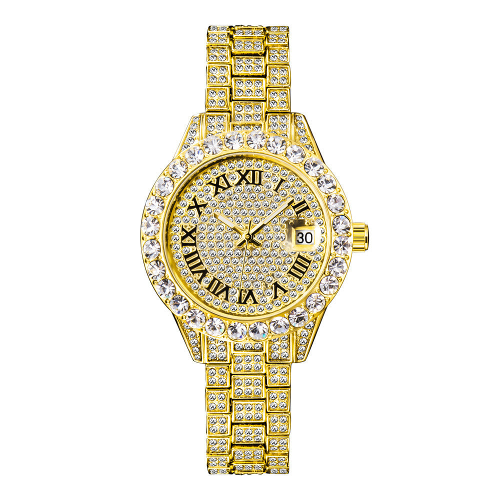 Diamond Inlaid Waterproof Calendar Full Bore Luminous Women's Quartz Watch