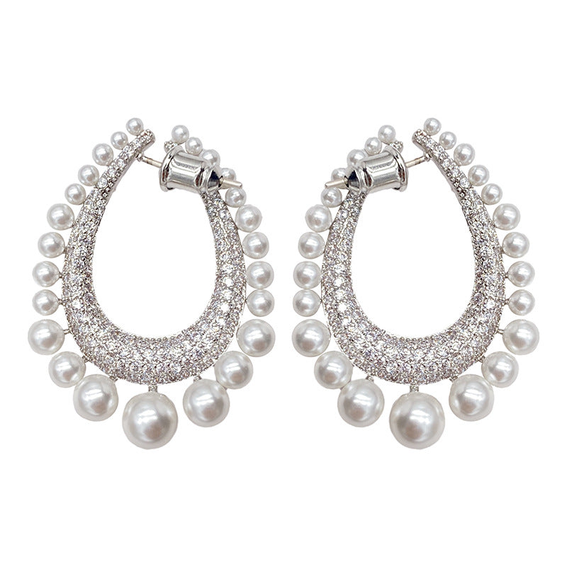 Full Diamond Row Of Pearl Drop Earrings Female Pearl Diamond Detachable Earrings