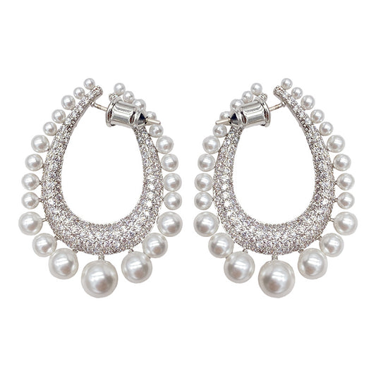 Full Diamond Row Of Pearl Drop Earrings Female Pearl Diamond Detachable Earrings