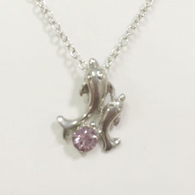 Silver Plated Double Dolphin Rhinestone Necklace