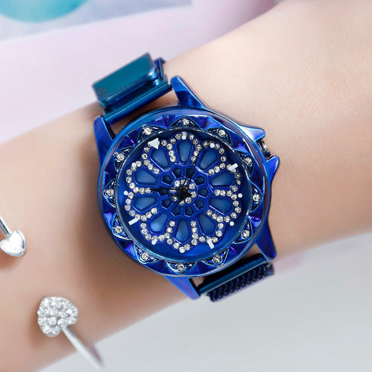 Ladies net celebrity vibrato with the same fashion rotating turntable magnet stone watch