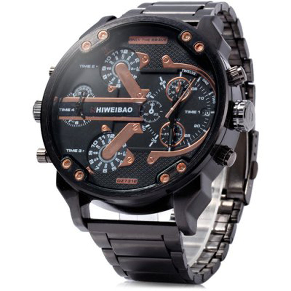 Men's Dual Time Zone Steel Band Waterproof Watch