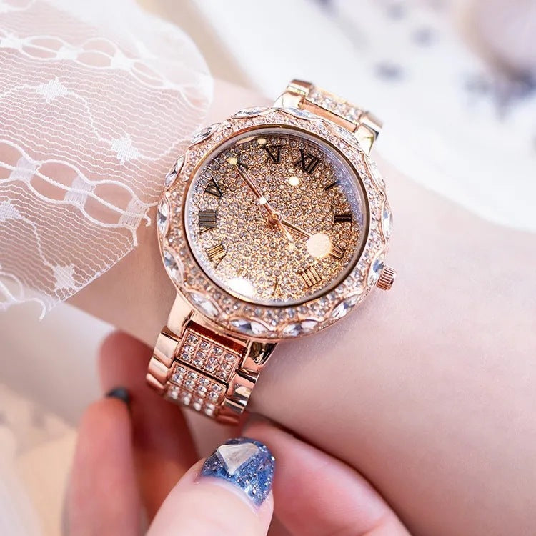 New Women's Quartz Inlaid Diamond Fashion Steel Band Watch