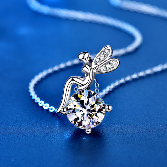 Sparkling Moissanite Flower Fairy Pendant Necklace 925 Sterling Silver