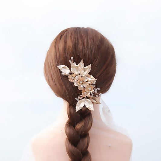 Bride high-end golden flowers hand-inserted comb