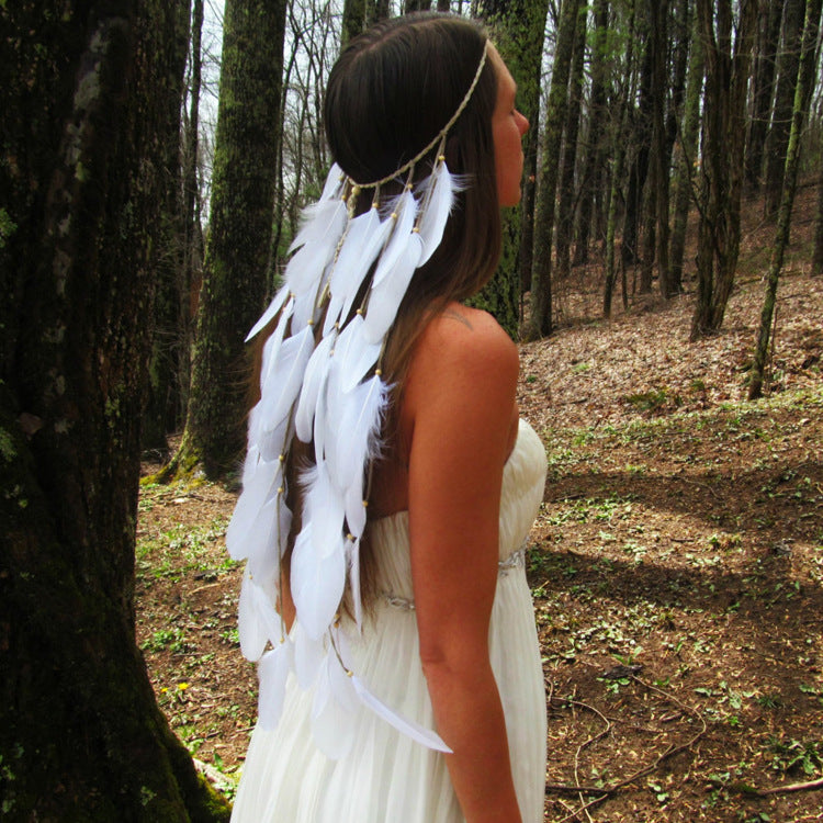 F98 white featherhead Bohemia wedding bride's feather band hair belt