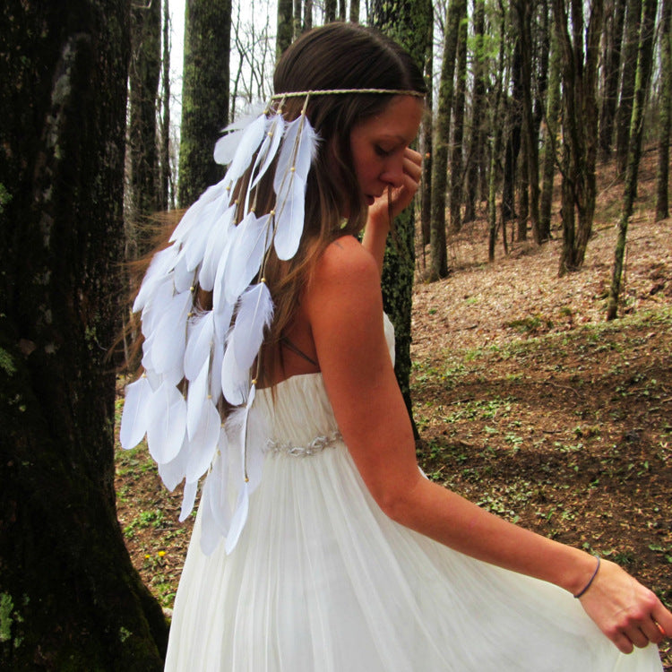 F98 white featherhead Bohemia wedding bride's feather band hair belt